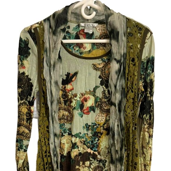 Elysee 26 Artsy Layered Top Scarf Boho Crochet Accents Long Sleeve S - Picture 1 of 5